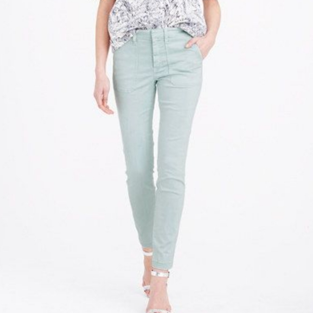 J CREW Cotton Blend Skinny Stretch Cargo Utility Mint Jeans size 24